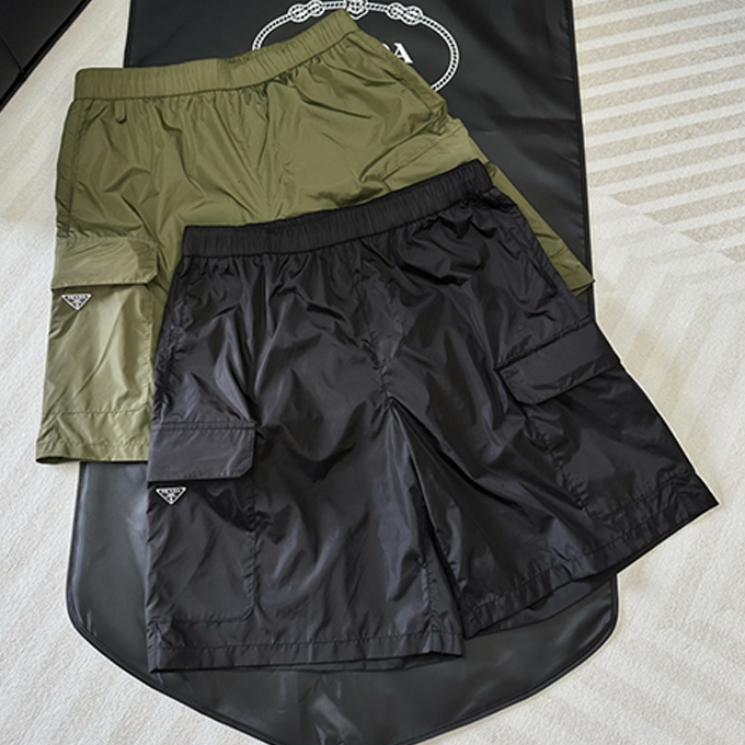 prada triangle logo lightweight nylon cargo shorts